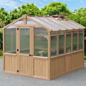8x9.7 wooden backyard greenhouse with polycarbonate panels