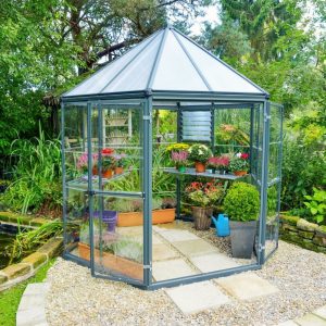 7x8 hexagonal greenhouse with aluminum frame and polycarbonate panels