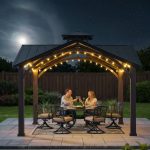 Sturdy weather-resistant square patio gazebo with black powder-coated roof.