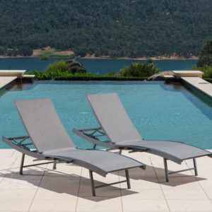 2-pack outdoor wave chaise lounges with adjustable armrests and rust-resistant aluminum frame.