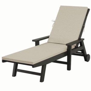 Poolside all-weather lounge chairs with quick-drying outdoor cushions and built-in wheels.
